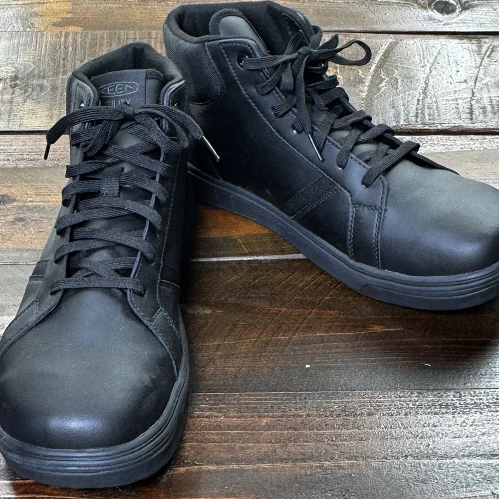 Keen Utility Mens Kenton Mid PTC Soft Toe Black Leather Work Boots Size 14 EE